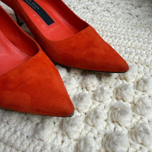 VIA SPIGA Italy Women's 7 Nikole Suede Leather Pointed Toe Pump Heels Orange Red - Picture 2 of 12